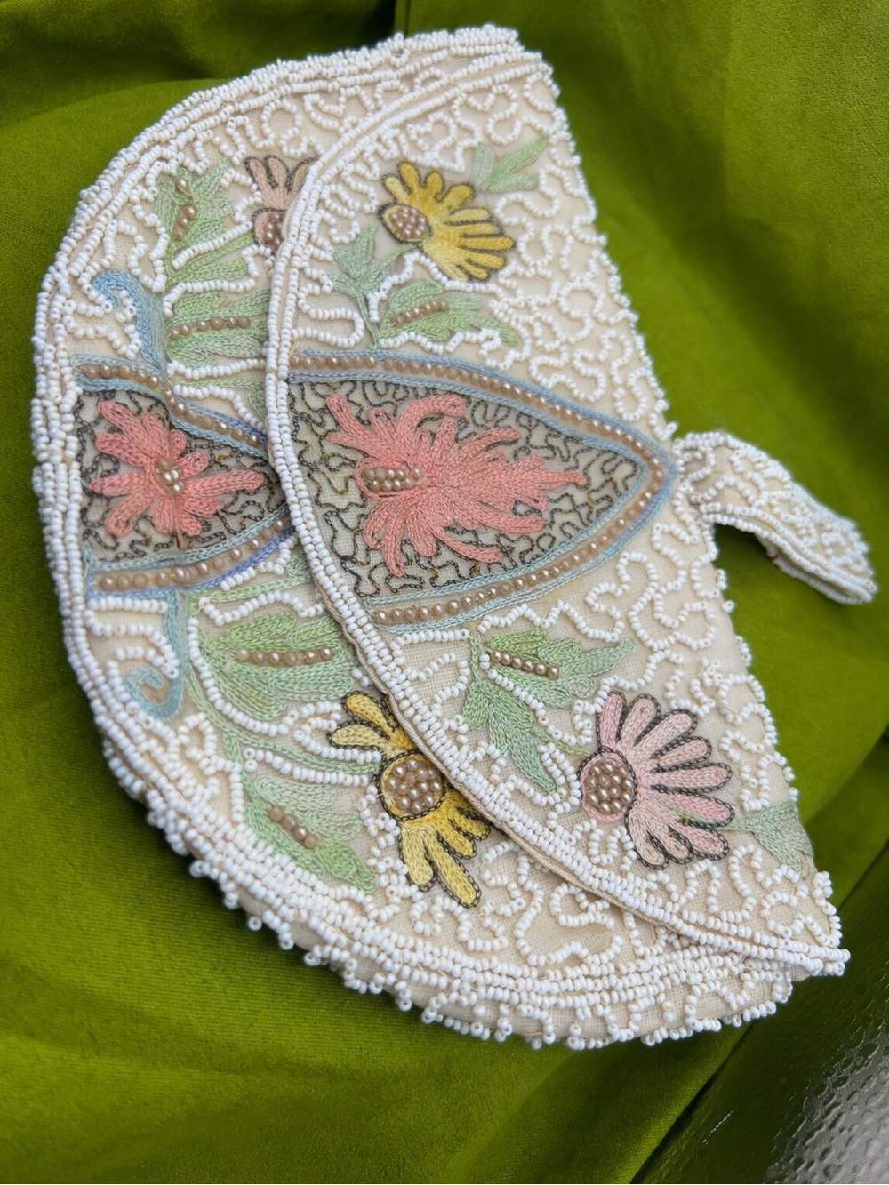 Antique 20s 30s Art Deco Handmade In Belgian Beaded Embroidered Clutch Purse